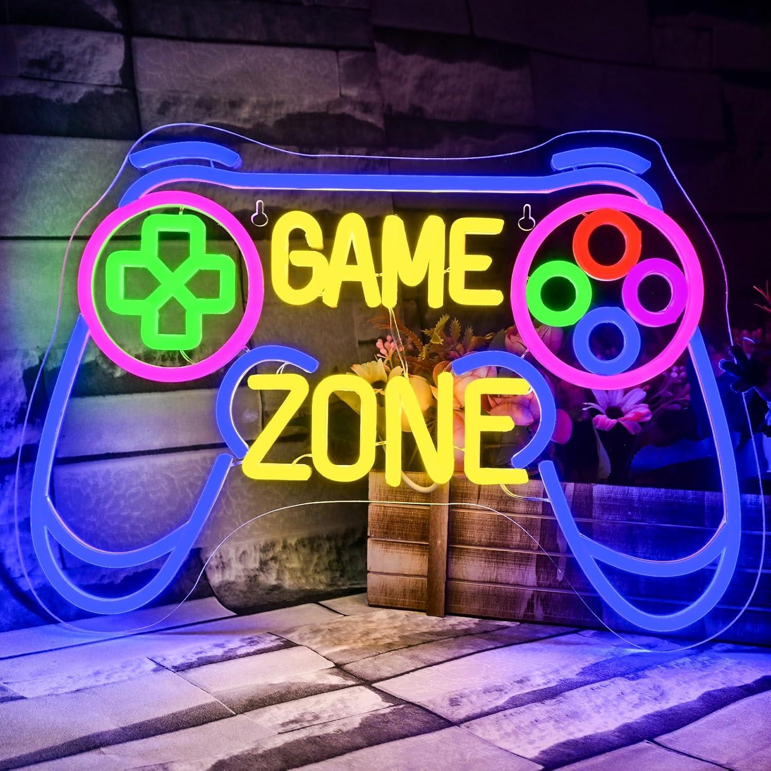 Kids Outdoor Zone - ゲームゾーンネオンサイン USB調光式LEDネオンライト ゲームルーム、男の子の部屋、プレイルームの装飾、子供やゲーマーへのギフト、壁飾り