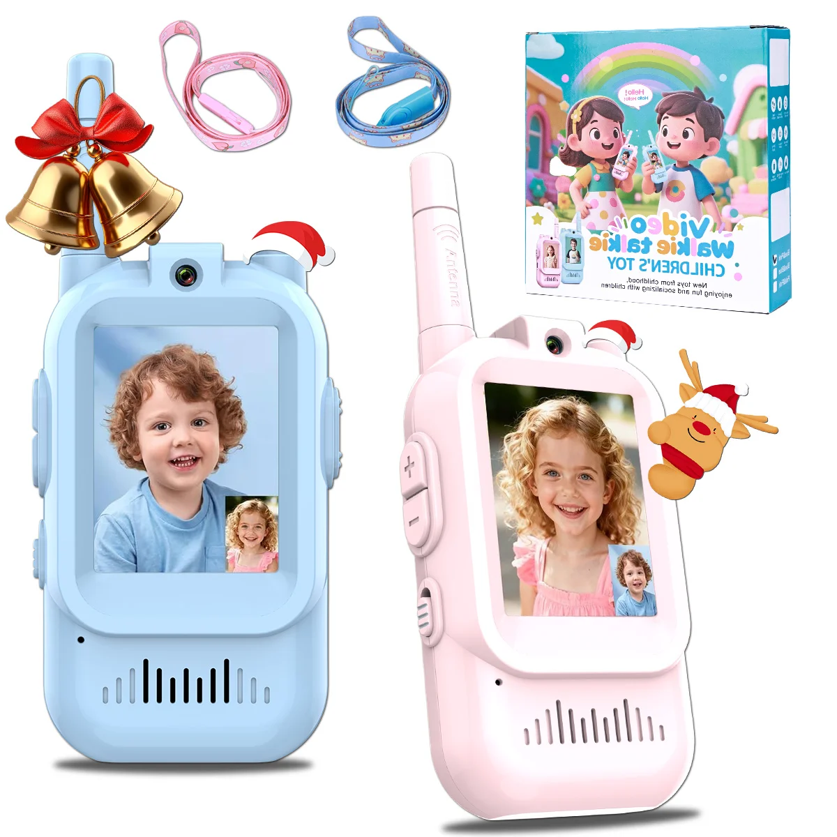 Kids Outdoor Voices - 子供用ビデオトランシーバー 2個パック 充電式 2インチ高解像度スクリーン ボイスチェンジャー 子供用ギフト