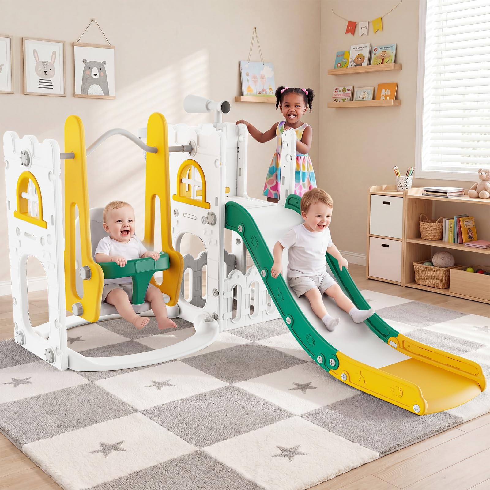 Kids Outdoor Swing Set With Slide - 7 in 1 幼児用スライド＆スイングセット 室内・屋外用キッズプレイグラウンド クライマー
