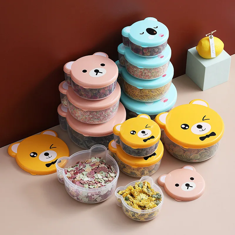 Kids.Outdoor Utensils - 4 個子供プラスチック漫画かわいい鮮度保持ボックス屋外食品保存容器子供学生電子レンジ弁当箱食器