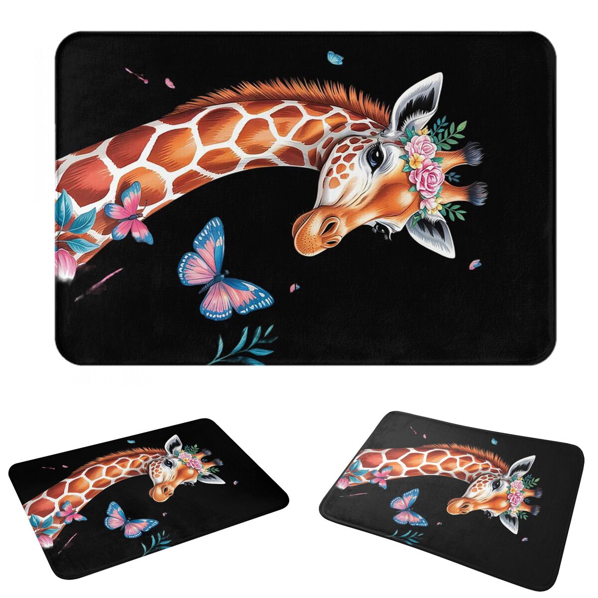 Kids Outdoor Floor Cushions - 花とキュートなキリン柄のキッズ用キリン柄ドアマット、クッションカーペット、ラグ、キッチンエントランス、リビングルーム用フロアマット、フットパッドマット