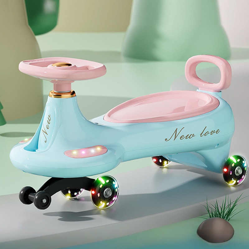 Ride On Toy Car - かわいい子供用スイングウィグルカー、転倒防止ユニバーサルホイール付きスライドカー、音楽とライト付き、子供用屋外インタラクティブ乗用玩具