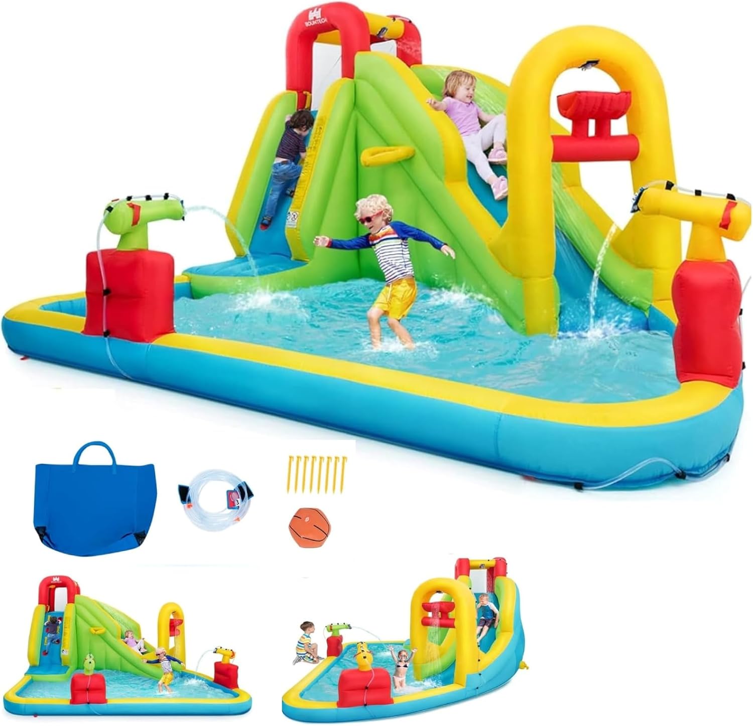 Kids Outdoor Water Slide - 巨大なインフレータブルウォーターパーク遊具 - 子供用ブロウアップウォータースライド、スプラッシュプール、水遊び場、クライミングウォール付き、屋外裏庭ファミリーファンパーティー用ギフト（5歳～12歳対象）
