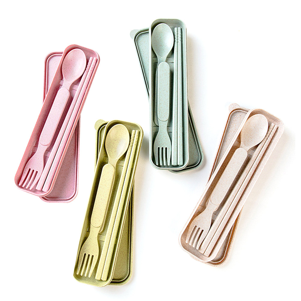 Kids.Outdoor Utensils - 1セットの小麦わら製子供用食器セット。スプーン、フォーク、箸が収納ケースに入っています。安全で生分解性があり、環境に優しいので、屋外での旅行やデザートに最適です。