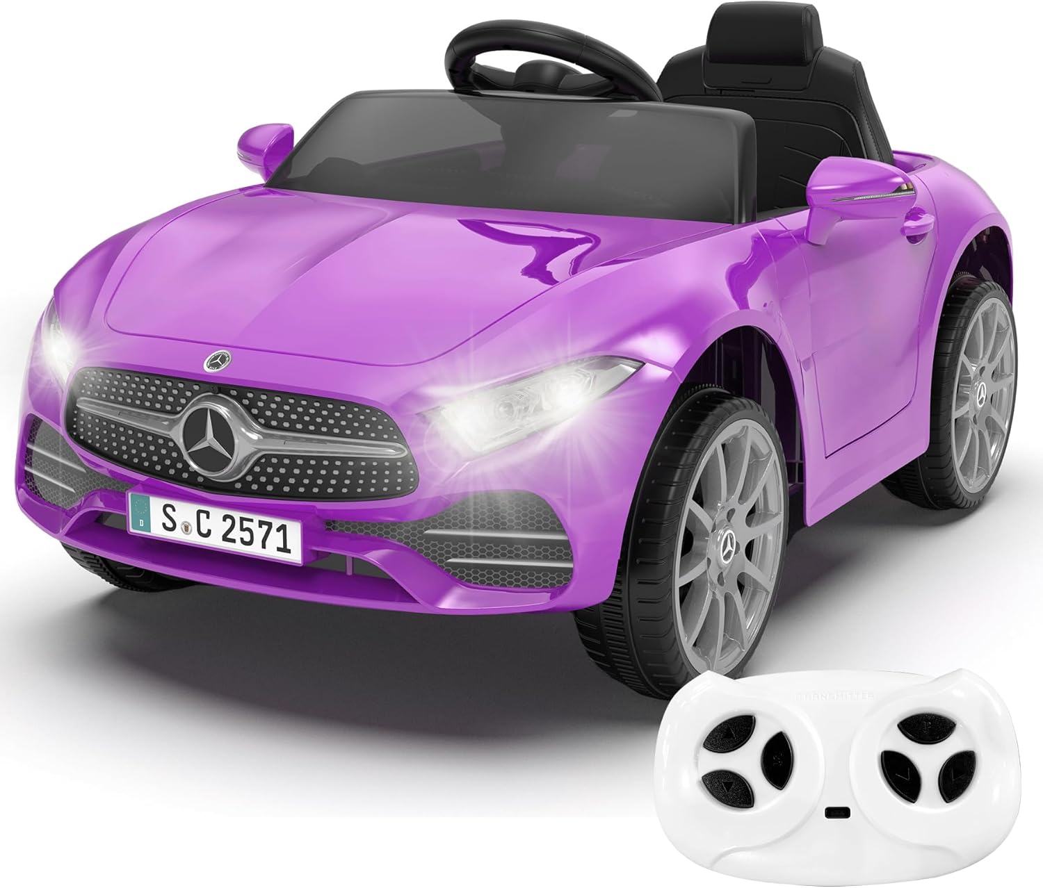 Ride On Toy Car - 12Vバッテリー駆動の子供用電動乗用車、2.4Gリモコン、両開きドア、安全ベルト、LEDライト付き