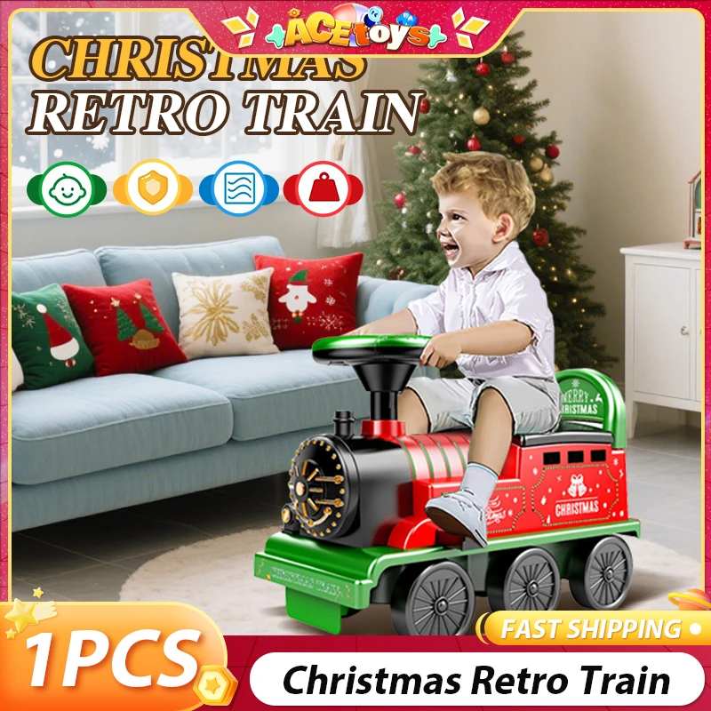 Ride On Toy Car - クリスマス電車のおもちゃ、ライトとサウンド付き、スムーズな音楽、子供用電動レトロ電車のおもちゃギフト