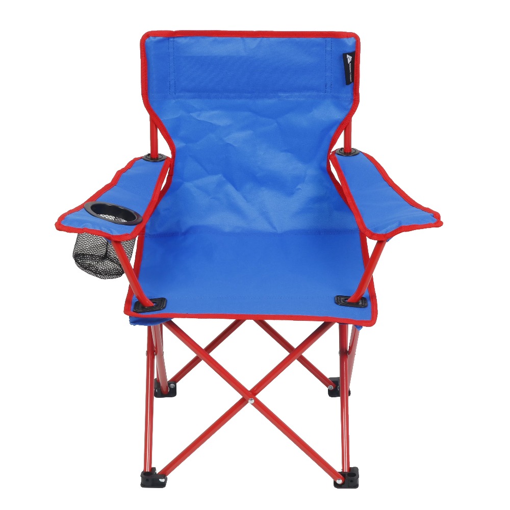 Kids Outdoor Adventure - ポータブル子供用折りたたみキャンプチェア カップホルダー付き 屋外ピクニックビーチシート 子供用 ブルー
