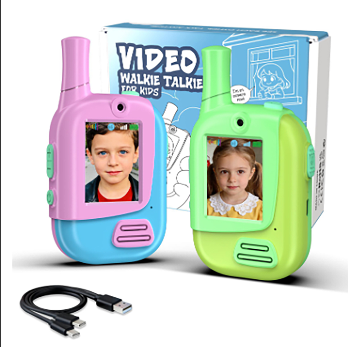 Kids Outdoor Voices - 2パック充電式キッズビデオウォーキートーキー（4つのボイスチェンジャーファンクション付き） | 屋内＆屋外ゲーム、キャンプ、ハイキング、旅行 |