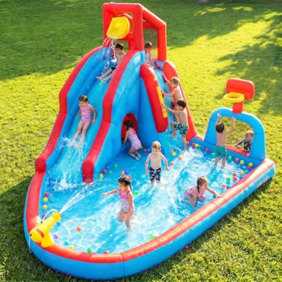 裏庭用屋外ウォータースライダー付きインフレータブルバウンスハ - Kids Outdoor Water Slide のレビューと価格