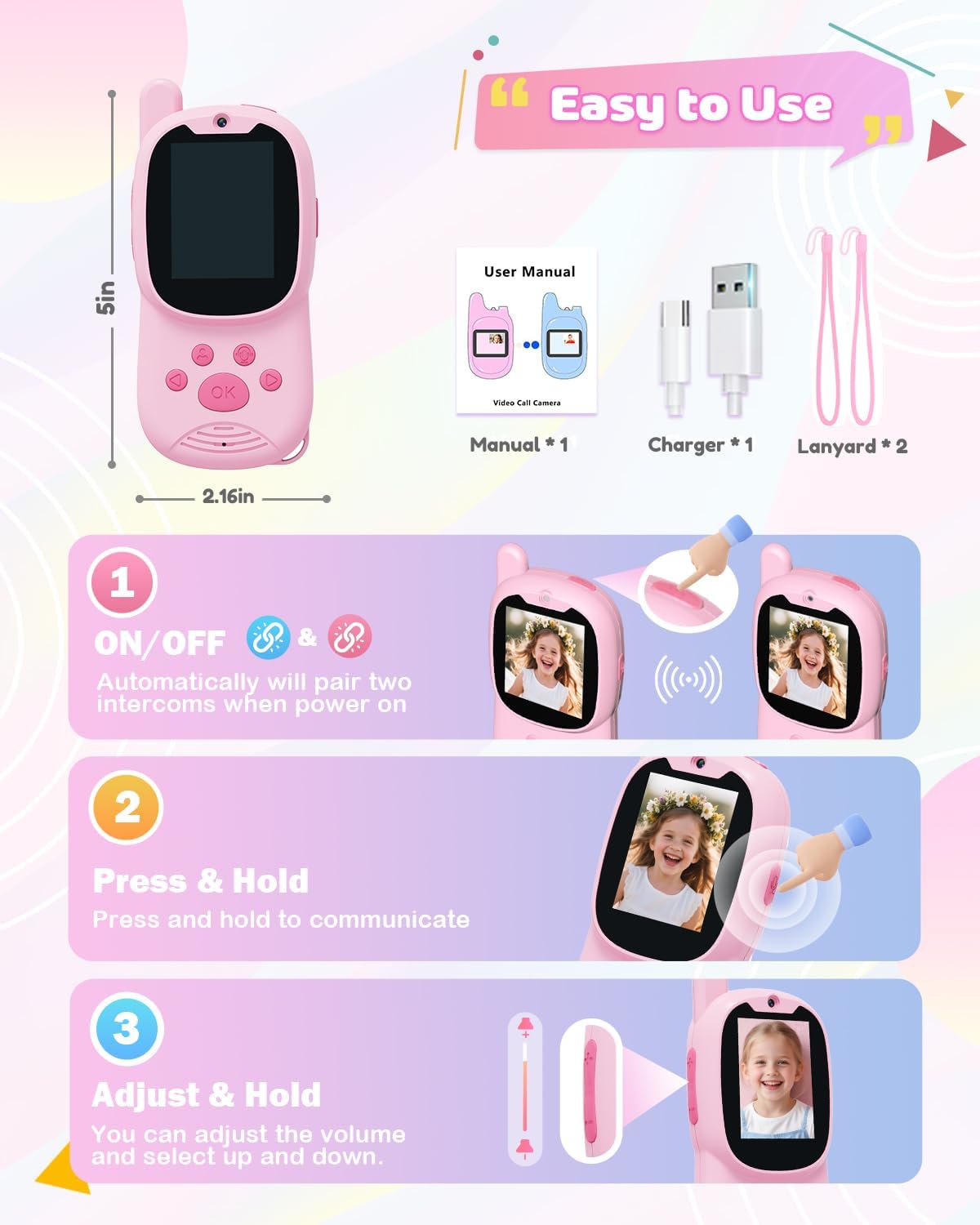 トランシーバー 2 パック ディスプレイ画面付き子供用ビデオ - Kids Outdoor Voices のレビューと価格