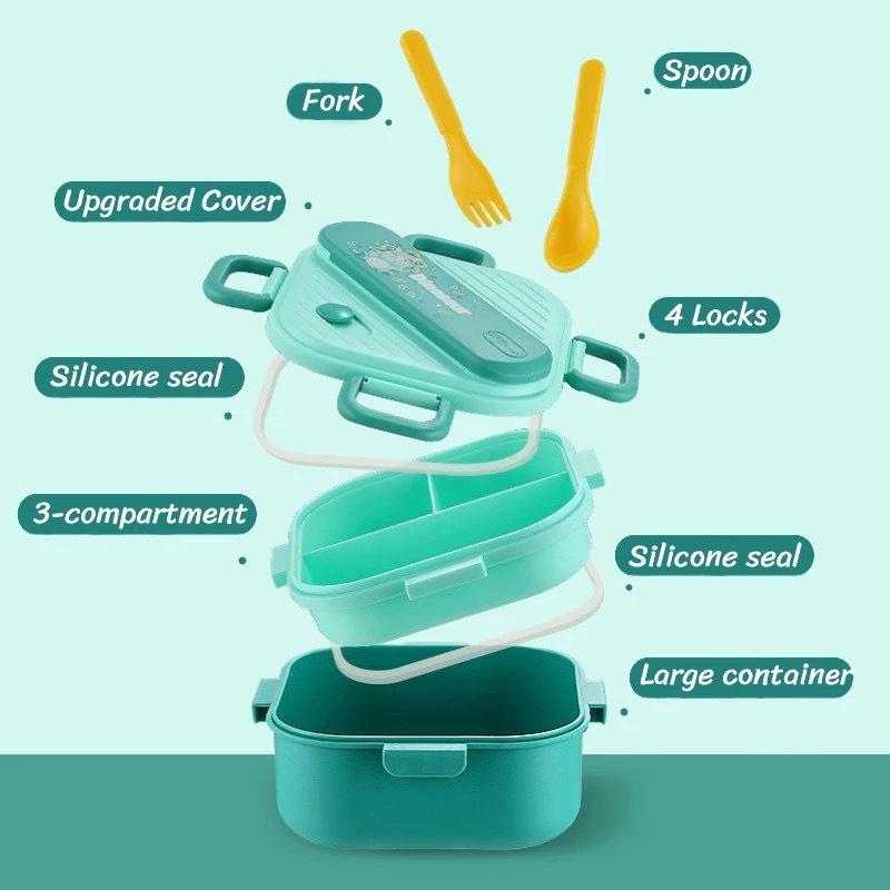 かわいい漫画柄の子供用弁当箱。3つの仕切りがあり、液漏れしに - Kids.Outdoor Utensils のレビューと価格