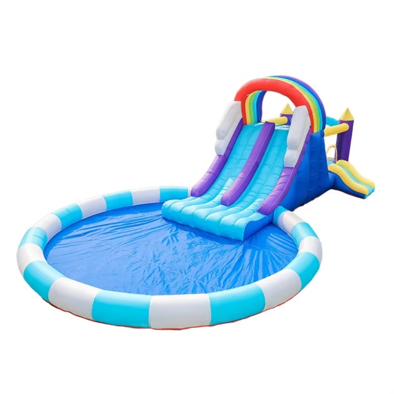巨大レインボーインフレータブルウォータースライド、子供用PV - Kids Outdoor Water Slide のレビューと価格