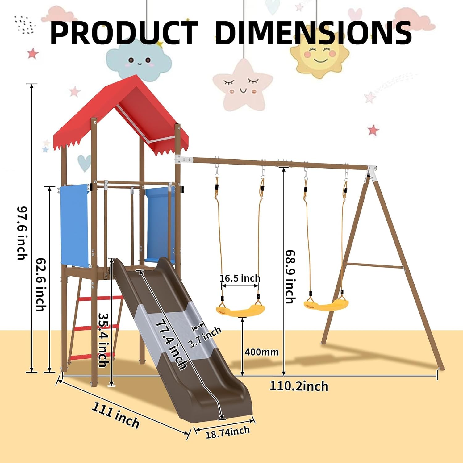 子供用メタルスイングセット、スライド、日よけキャノピー付きプ - Kids Outdoor Swing Set With Slide のレビューと価格