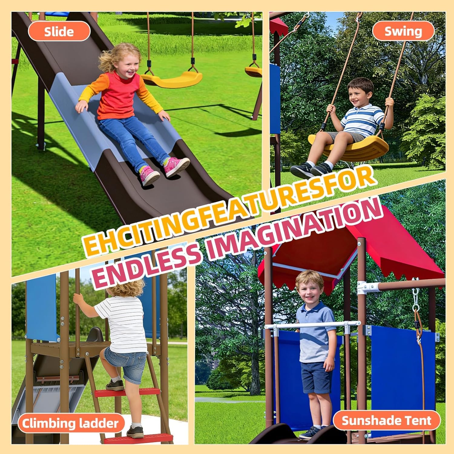 子供用メタルスイングセット、スライド、日よけキャノピー付きプ - Kids Outdoor Swing Set With Slide のレビューと価格