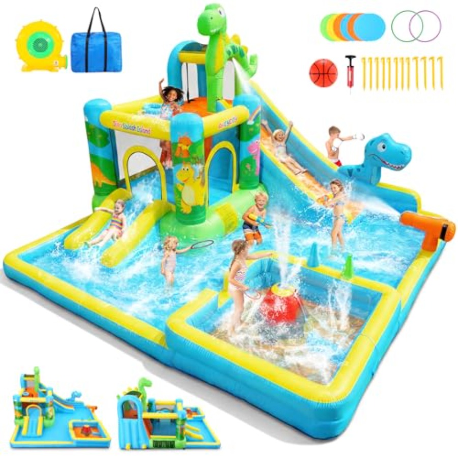屋外裏庭用インフレータブルウォータースライド：恐竜テーマの1 - Kids Outdoor Water Slide のレビューと価格