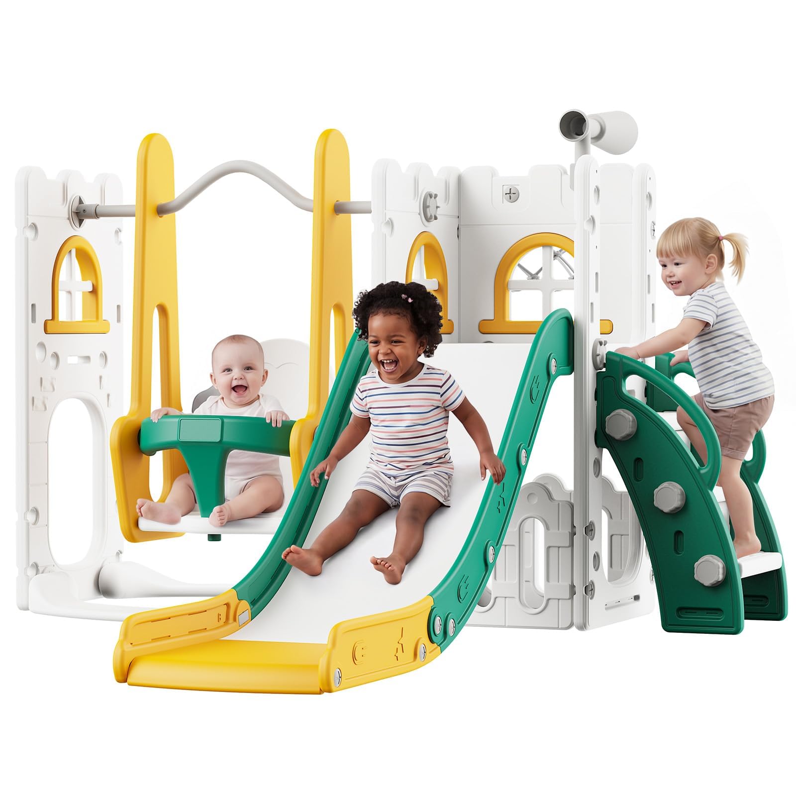 7 in 1 幼児用スライド＆スイングセット 室内・屋外用キ - Kids Outdoor Swing Set With Slide のレビューと価格