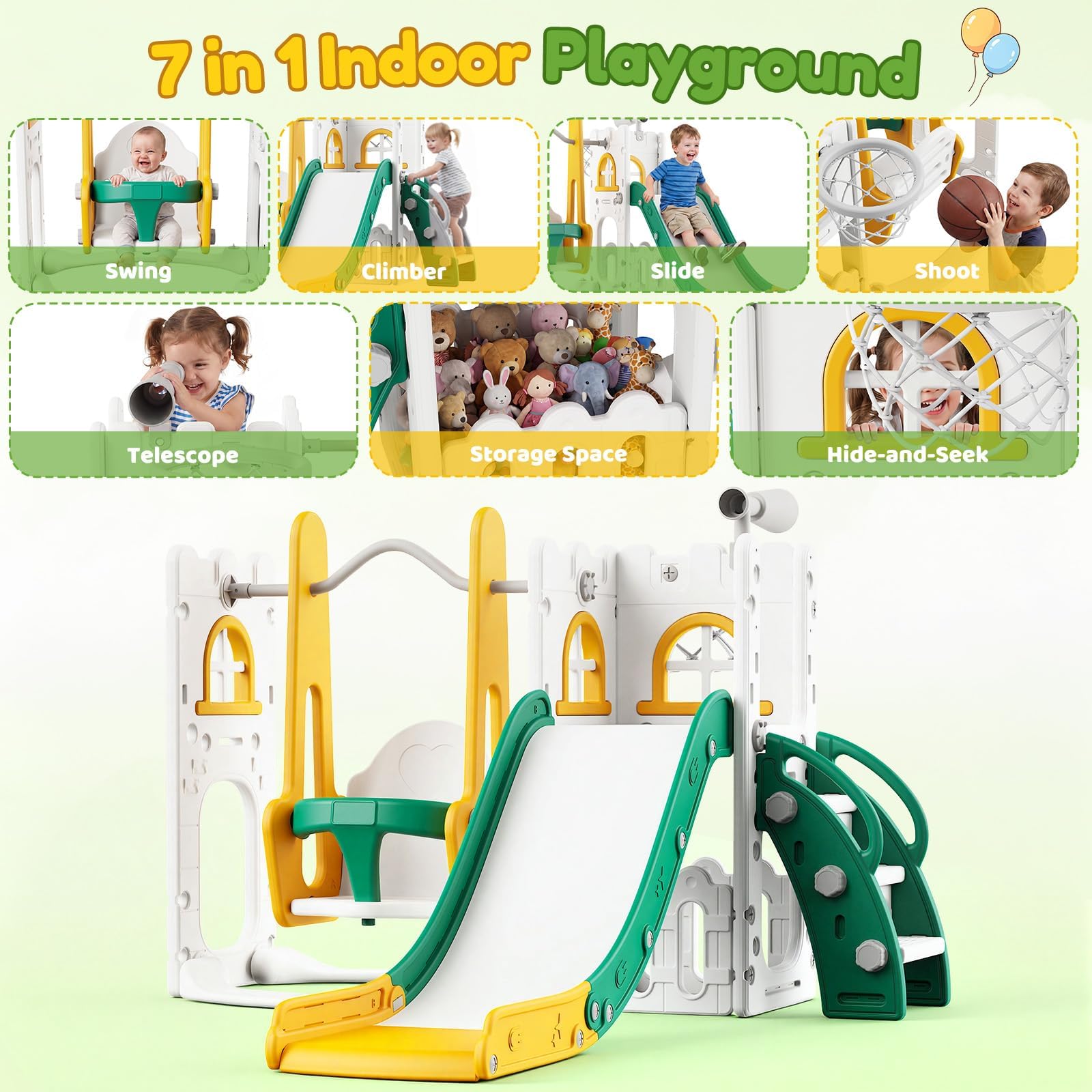 7 in 1 幼児用スライド＆スイングセット 室内・屋外用キ - Kids Outdoor Swing Set With Slide のレビューと価格