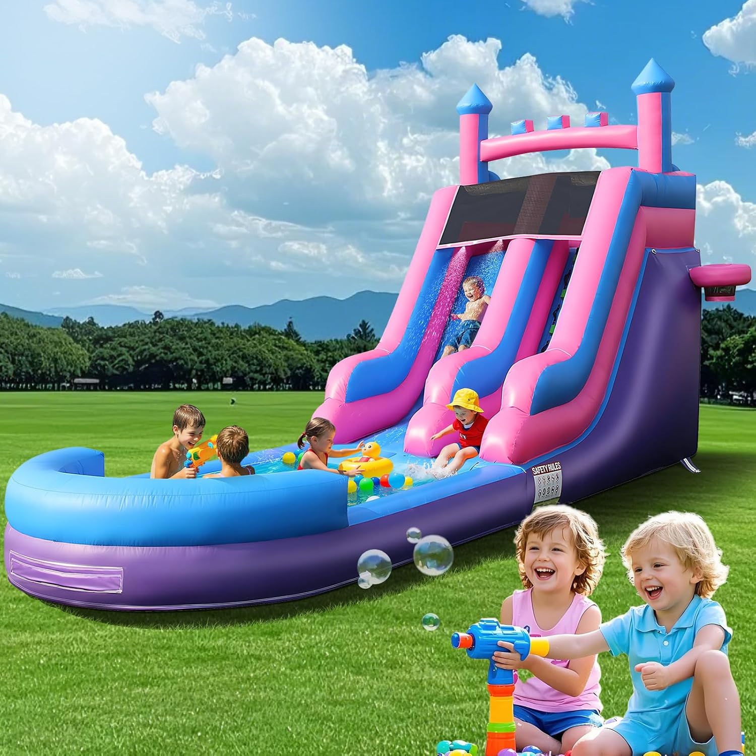 26.2フィートの頑丈なインフレータブルウォータースライド、 - Kids Outdoor Water Slide のレビューと価格