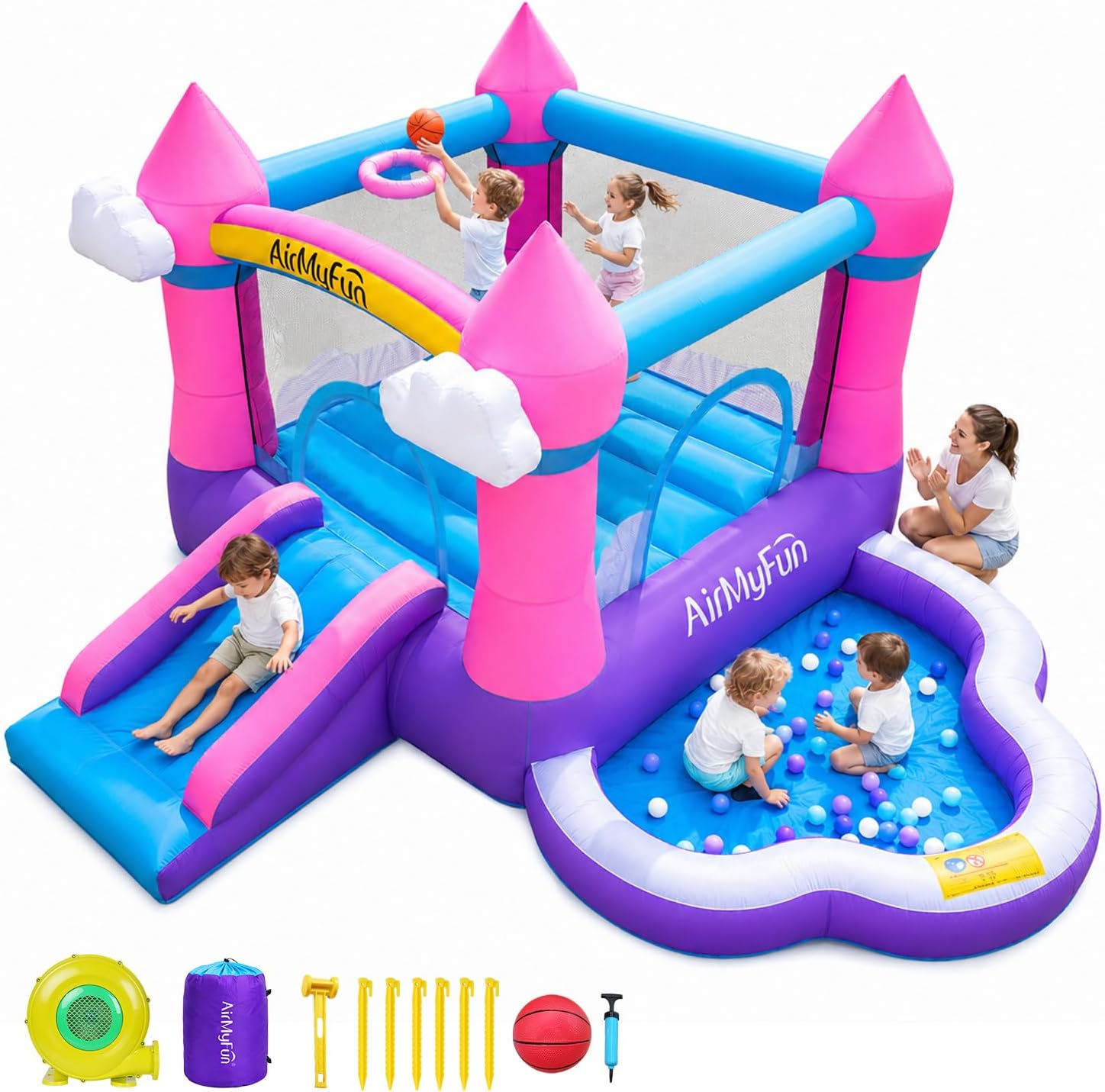 ピンクの屋内外兼用インフレータブルバウンスハウス（3～8歳向 - Kids Outdoor Water Slide のレビューと価格