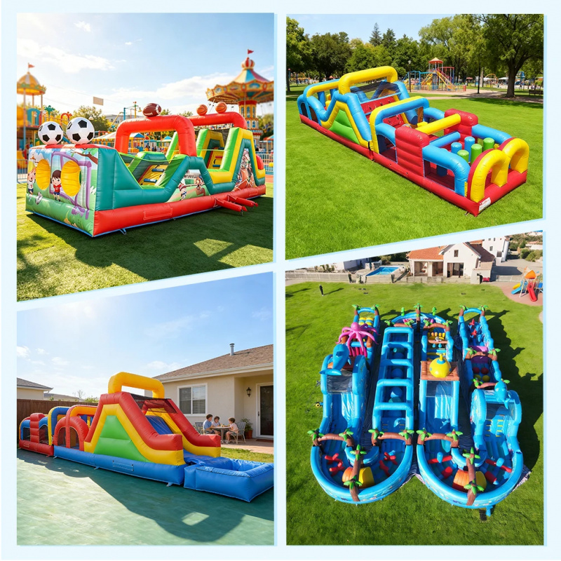 大型赤と青の商業用障害物コース、子供向け屋外用インフレータブ - Kids Outdoor Games のレビューと価格