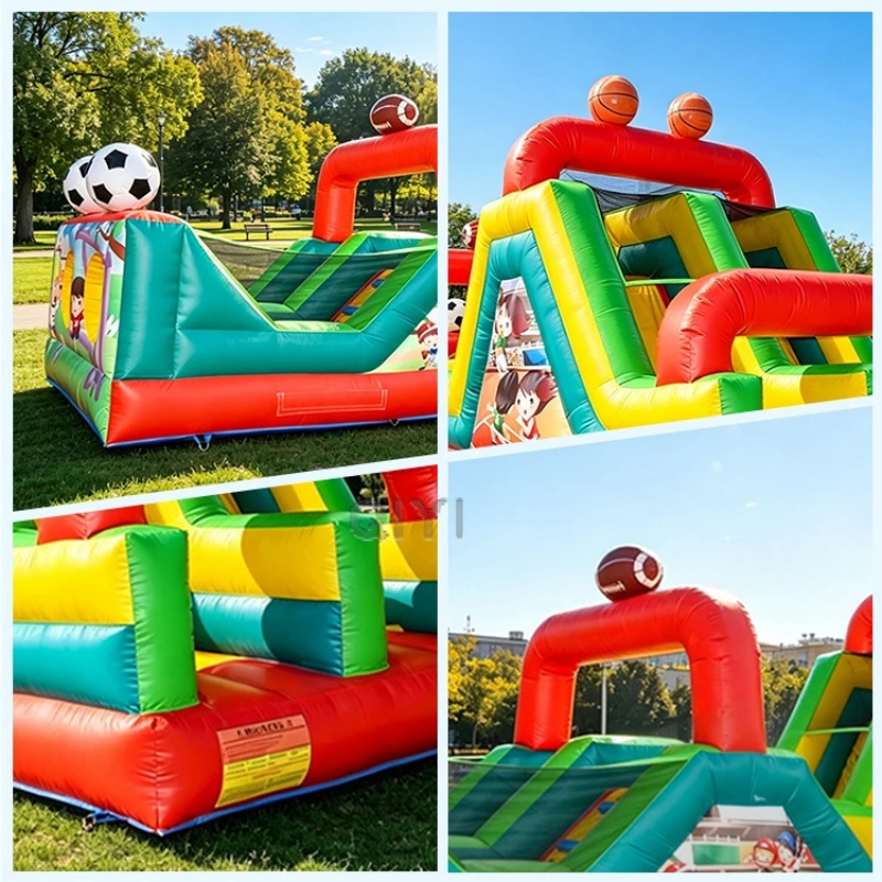 大型赤と青の商業用障害物コース、子供向け屋外用インフレータブ - Kids Outdoor Games のレビューと価格