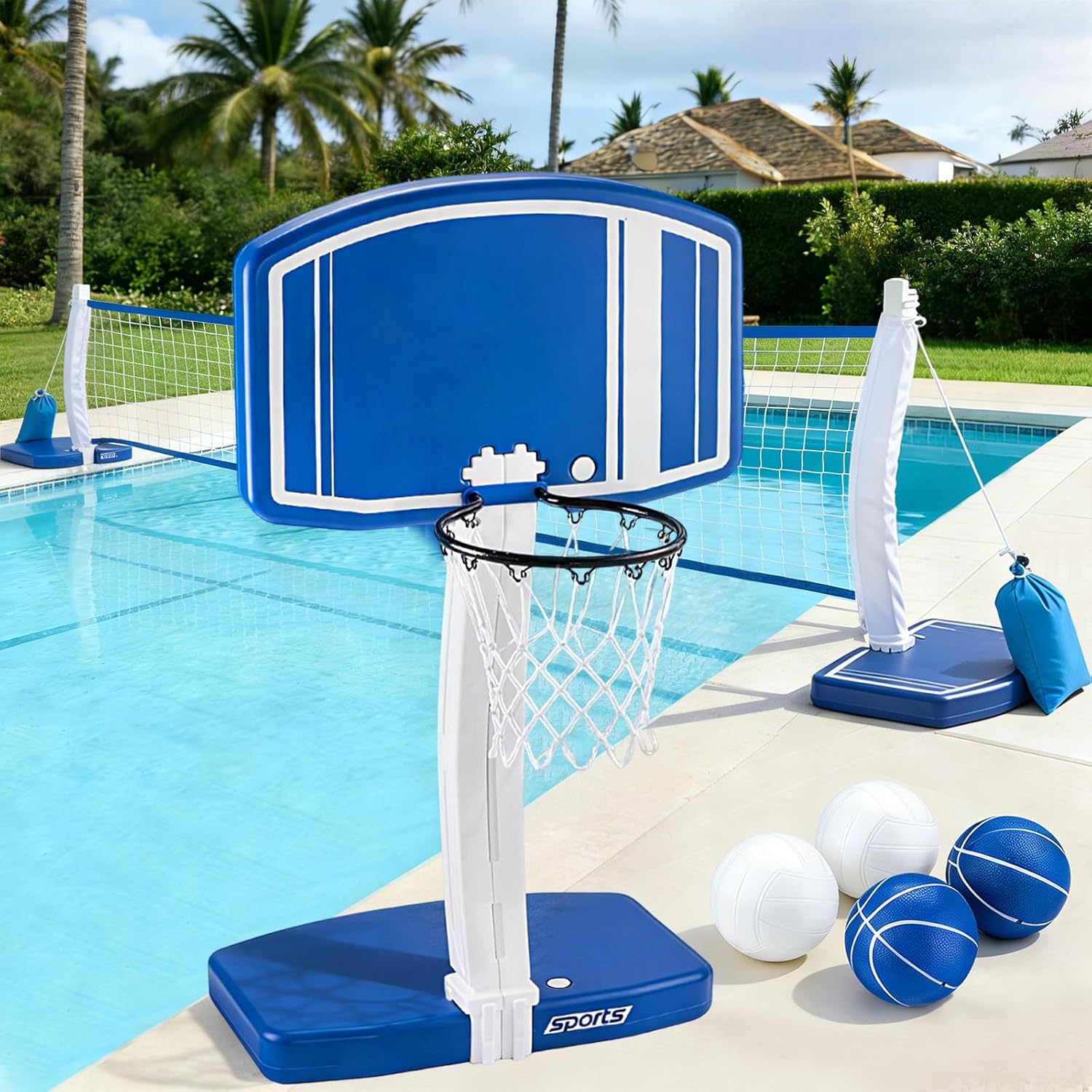 地上プール用バスケットボールフープとバレーボールネット2-i - Kids Outdoor Games のレビューと価格