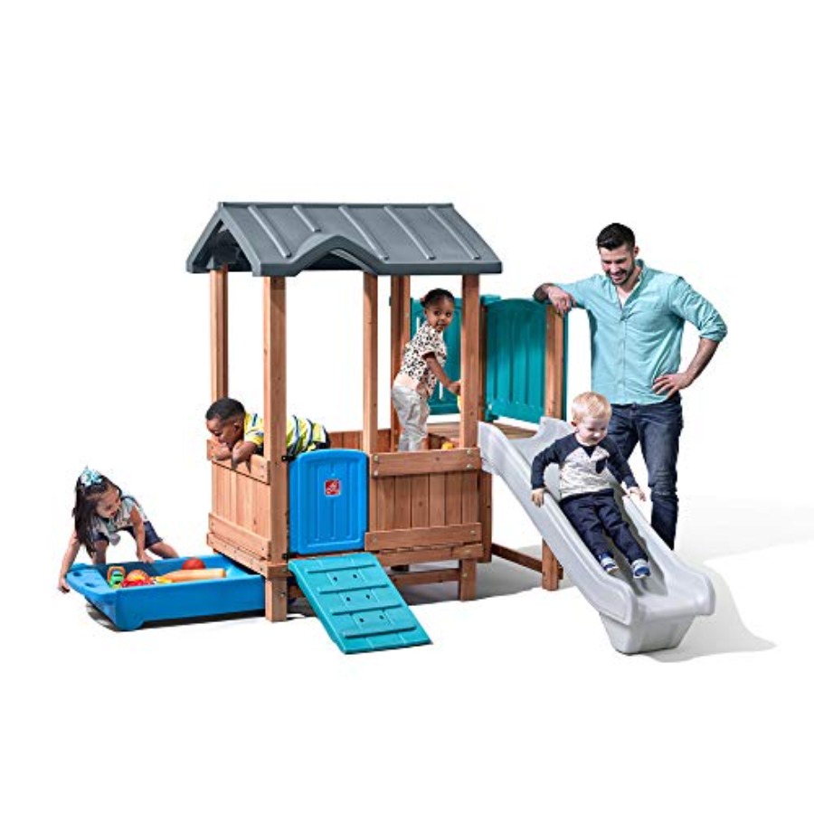 ウッドランドアドベンチャー プレイハウス＆スライド、子供用屋 - Kids Outdoor Swing Set With Slide のレビューと価格