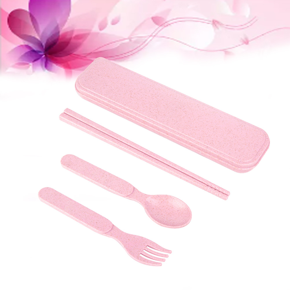 1セットの小麦わら製子供用食器セット。スプーン、フォーク、箸 - Kids.Outdoor Utensils のレビューと価格