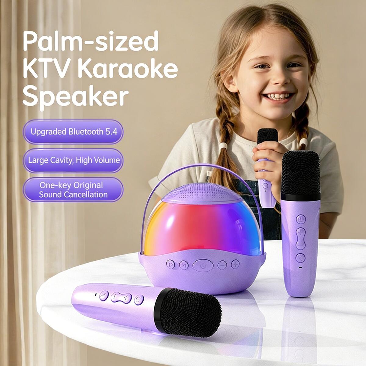 KTVワイヤレススピーカー、2つのマイク付き、RGBカラフル - Kids Outdoor Voices のレビューと価格