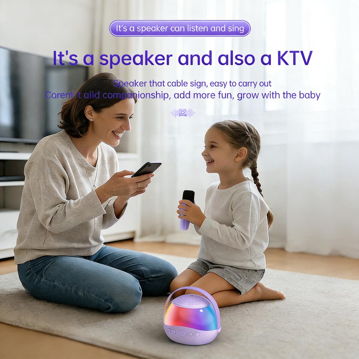 KTVワイヤレススピーカー、2つのマイク付き、RGBカラフル - Kids Outdoor Voices のレビューと価格