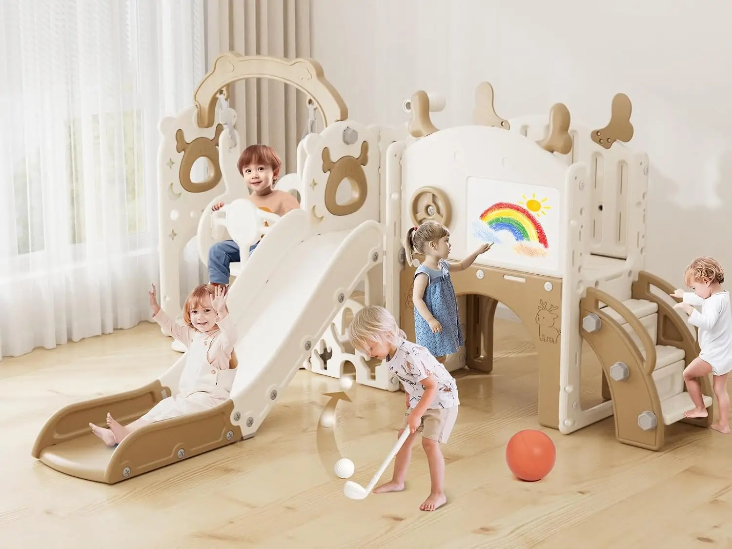 13-in-1幼児用スライド＆スイングセット、1歳以上のお子 - Kids Outdoor Swing Set With Slide のレビューと価格