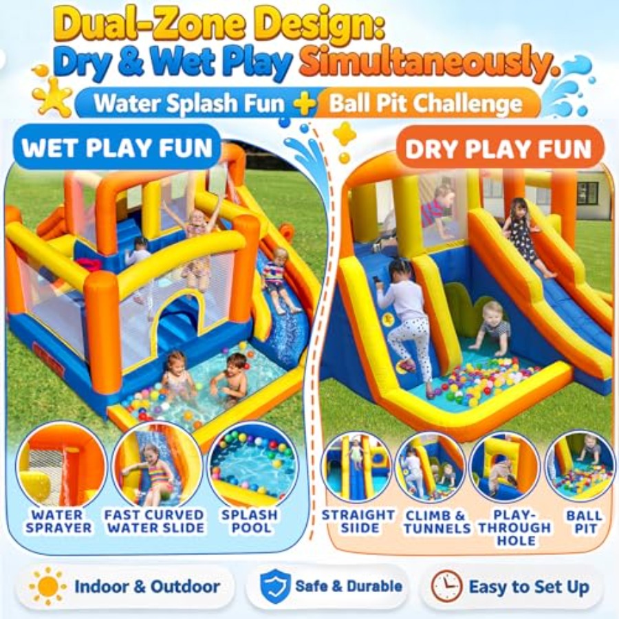 大型子供用屋外バウンスハウスウォータースライドコンボ：頑丈な - Kids Outdoor Zone のレビューと価格