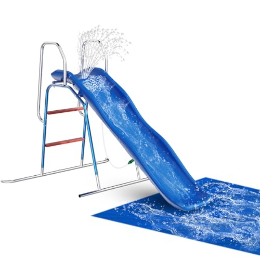 子供用裏庭ウォータースライド、PVC素材、青と黄色、3ゾーン - Kids Outdoor Zone のレビューと価格