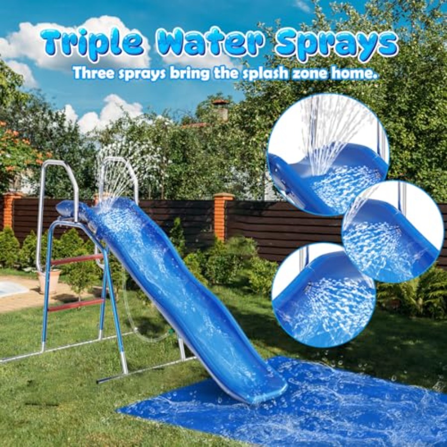 子供用裏庭ウォータースライド：PVC素材、青色、3ゾーンスプ - Kids Outdoor Zone のレビューと価格