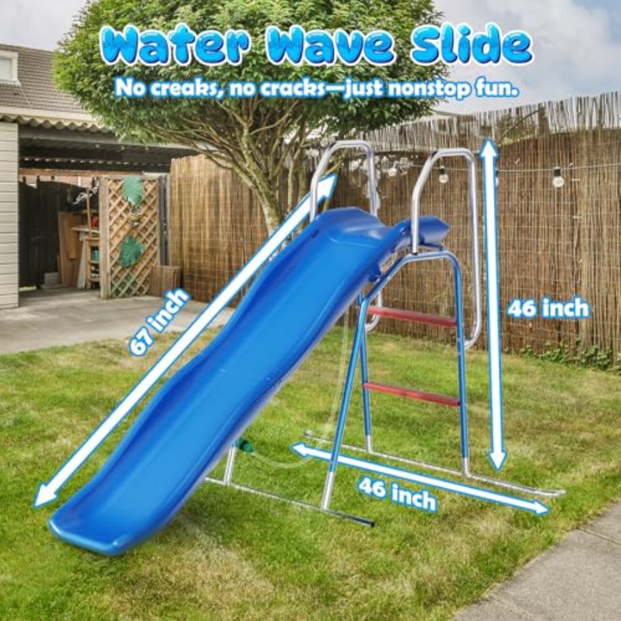 子供用裏庭ウォータースライド：PVC素材、青色、3ゾーンスプ - Kids Outdoor Zone のレビューと価格